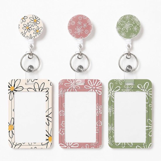 Set van 3 Uittrekbare Badge Reel met ID Kaarthouder en Sleutelhanger voor Verpleegkundigen, Leraren en Kantoorprofessionals in Dagelijks Gebruik