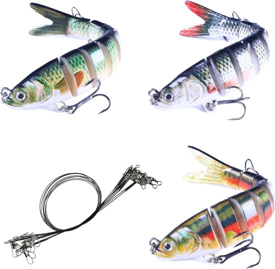 Set van 3 Wobblers voor Snoekvissen - Slanke Swimbaits met Hinge, 13.7 cm, 27 g, Inclusief 9 RVS Voorzakken voor Effectieve Aaspresentatie