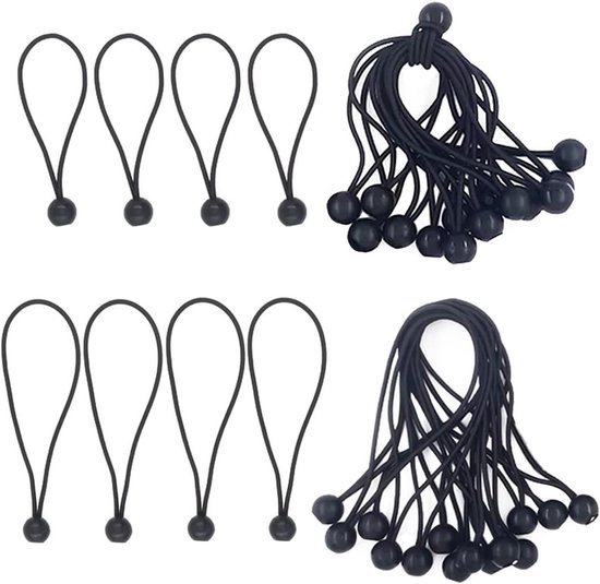 Set van 30 Elastische Spanning Lock Ball Tensioners voor Zeilen, Banners en Zwembaden - Zwart Elastisch voor Optimale Bevestiging