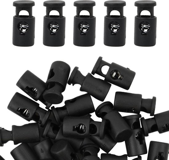 Set van 30 zwarte nylon cord stoppers met 1 gat - ideaal voor 3-4 mm koord, trekkoorden, tassen en veters van Merkloos