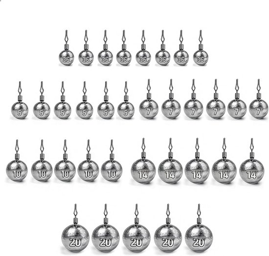 Set van 35 Drop Shot loodgewichten voor hengelen, 6 maten van 3,5 tot 20 g, ideaal voor zoetwater, zeevissen en diepvissen accessoires