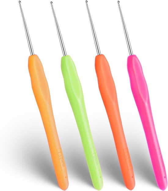 Set van 4 Ergonomische Haaknaalden 1,0-1,75 mm voor Fijn Garen - Ultrafijne Aluminium Haakhaak met TPR-handgreep, 14 cm Lengte, Perfect voor Haken en Breien