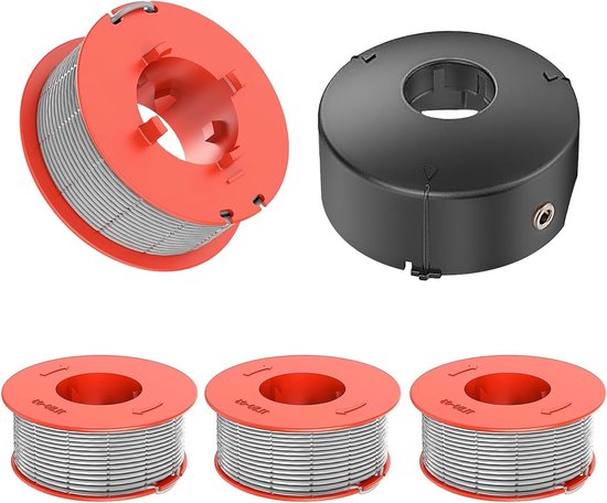 Set van 4 Grastrimmer Spoelen Geschikt voor Diverse Modellen, Diameter 1.6 mm - 8 m Lengte, Inclusief Spoelcover, Perfect voor Tuinonderhoud en Grasmaaien