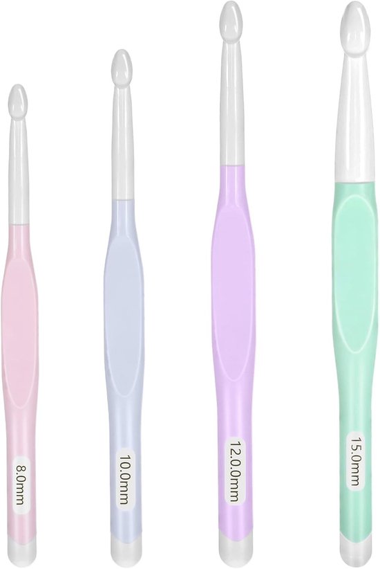 Set van 4 Grote Haaknaalden van Hoge Kwaliteit - Ergonomische Plastic Haaknaalden voor Beginners - Ideaal voor Sweaters, Sjaals en Tapijten in Diverse Kleuren