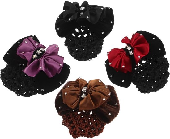 Set van 4 haarknotkapjes met strik en strass voor verpleegsters