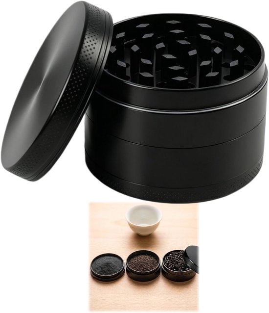Set van 4 handmatige kruidenmolens voor kruiden en specerijen, 5 cm diameter, met vijzel en zeef