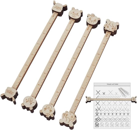 Set van 4 houten breipatronen met schapen, beren en meisjes, ideaal voor haken en meten, knutselaccessoires voor breien en borduren