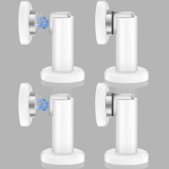 Set van 4 Magnetische Deurstoppers voor Plinten - Moderne Witte Vloer- en Wandmontage, Zachte Catch, Robuuste RVS Deurstoppers met Verborgen Schroeven