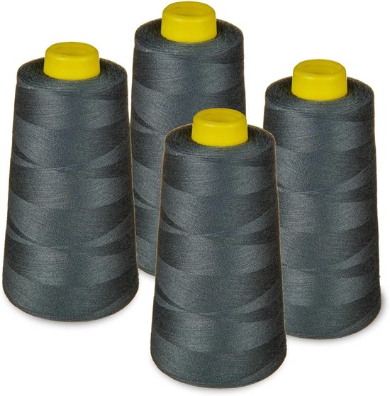 Set van 4 naaigaren, 2700 meter – spoel/polyester 100% / 40 s/2 / overlock/naaimachine/handnaaien (347 donkergrijs) Lialina®