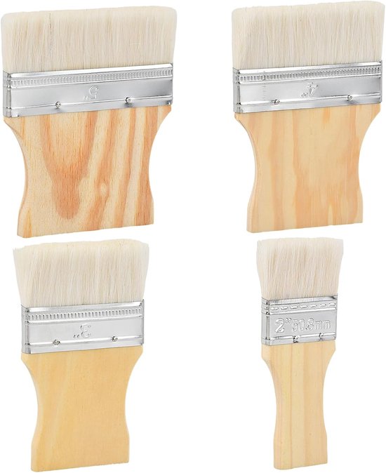 Set van 4 platte penselen voor acrylschilderen, brede kwasten 4,5/7,4/9,6/11,5 cm, kunstenaarskwasten voor acrylverf, olie en aquarel, herbruikbare kwastenset voor canvas en schilderbasis