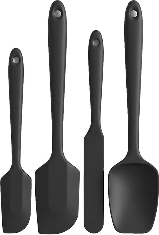 Set van 4 siliconen lepels, set siliconen keukengerei, siliconen kook- en menglepels, ontwerp uit één stuk, bakgereedschap voor bakken, koken, roeren, deeg, crèmes en algemeen keukengebruik