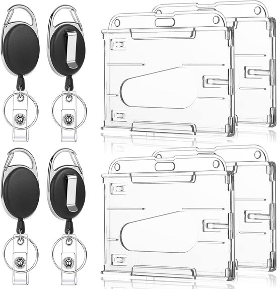 Set van 4 Uittrekbare Lanyards en ID Kaarthouders met Duidelijke Badge Reel voor Sleutels en Identificatie