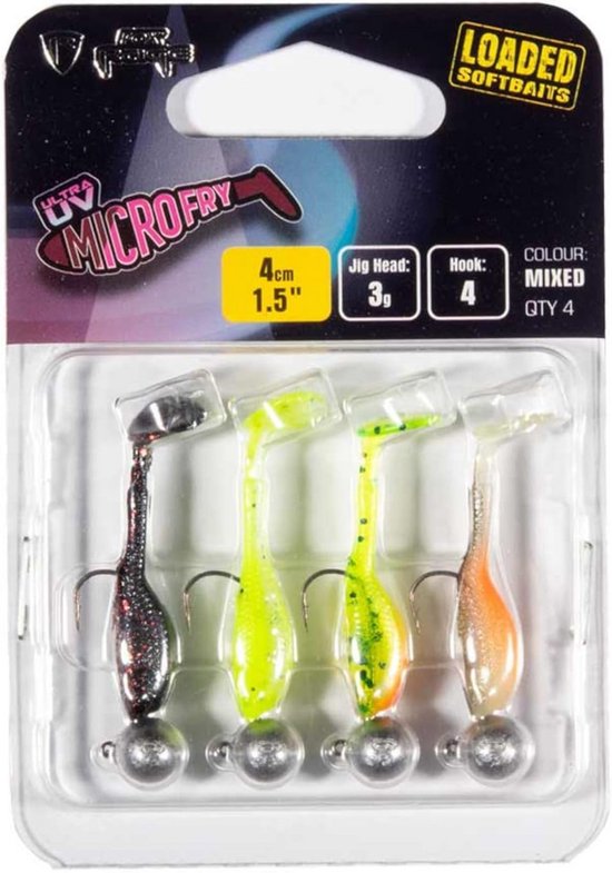 Set van 4 UV Kunstforellen Shads voor Vissen, 4cm, 3g