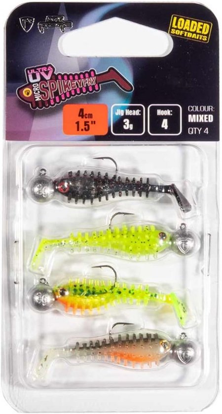 Set van 4 UV Micro Spikey Hengelaas Imitatie Vissen 4cm