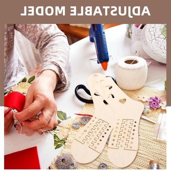 Set van 4 Verstelbare Houten Sokblokkers, Duurzame Sokspanner, Ideaal voor Breien en Haken met Maatindicatie voor Beginners en Creatieve Projecten