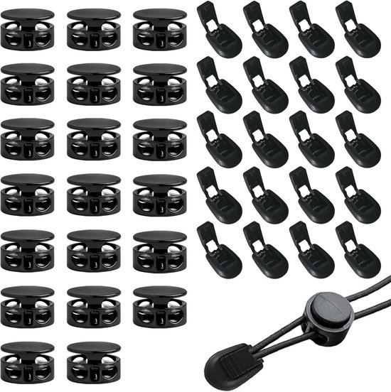 Set van 40 Kordelstopper met 2 Gaten, 4 mm Diameter, Voor Elastische Linten en Kledingstukken, Snelle Ontgrendeling en Verstelbare Klem