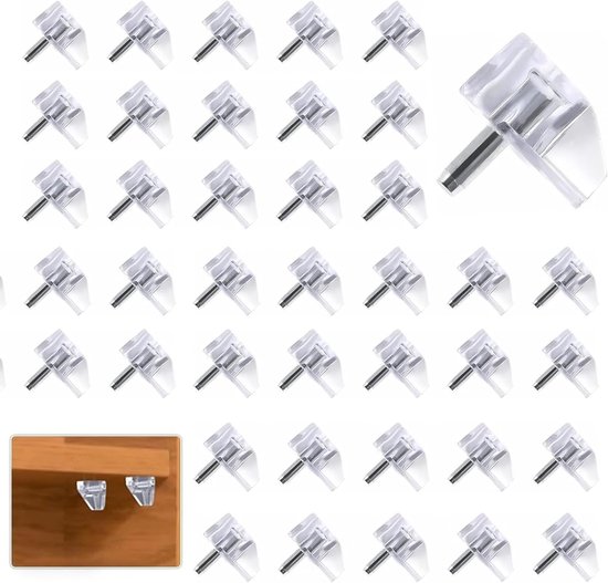 Set van 40 Transparante Planksteunen, 5 mm Steunen, Plastic met Stalen Pen voor Houten en Glazen Planken, Ideaal voor Kasten en Boekenplanken