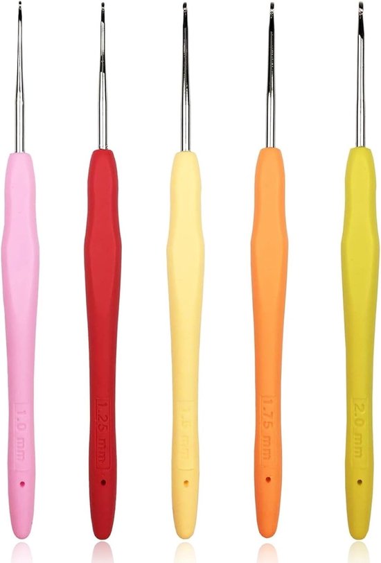 Set van 5 ergonomische breihaken van 1 mm tot 2 mm, ideaal voor sjaals, handschoenen en tassen