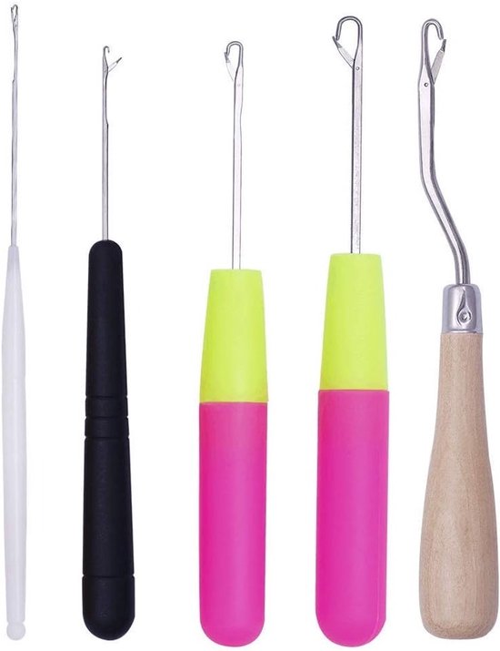 Set van 5 gebogen haaknaalden in verschillende maten, inclusief houten en plastic haaknaalden voor haken en breien