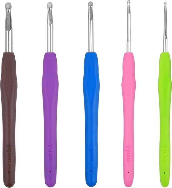 Set van 5 Haaknaalden 2mm tot 6mm met Kleurrijke Siliconen Handgreep - Ergonomische Haaknaalden voor Beginners en Liefhebbers van Haken van Merkloos