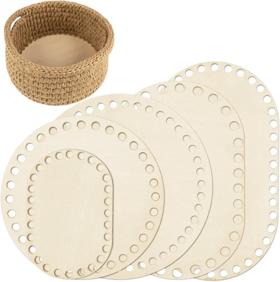 Set van 5 Houten Bodems voor Haakwerkmanden - Perfect voor DIY Baskets, Vlechten en Creatieve Projecten van Merkloos