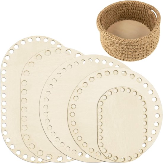 Set van 5 houten bodems voor manden, ideaal voor haken en DIY korbweven, perfect voor knutselen en creatief gebruik