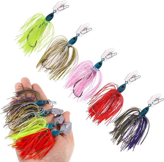 Set van 5 Multikleur Chatterbait Aas voor Snoek, Baars en Visvangst met Spinnerbait en Jigs