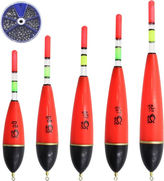 Set van 5 oplichtende hengeldobbers, EVA-schuim drijvers voor snoek, baars en karper, ideale hengelaccessoires voor diverse vissoorten