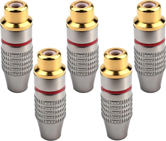 Set van 5 RCA Loodverbindingen, Goud Geplateerde Speaker en Phono Cinch Jack, Cinch Plug Adapter voor Multimedia en CCTV Toepassingen