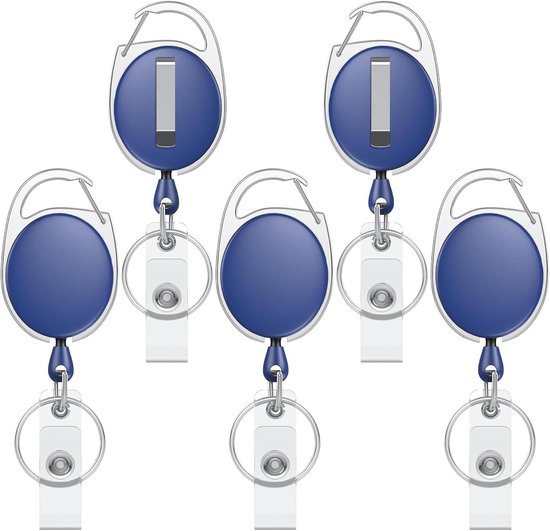 Set van 5 Uittrekbare Badge Reel voor Badgehouder, Sterke ABS Behuizing met RVS Veer en 60cm Nylon Touw, Ideaal voor Sleutelhangers en Identificatiekaarten van Merkloos