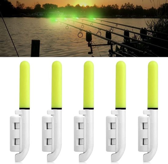 Set van 5 Verlichte Hengelstokken voor Nachtvissen, Waterdichte LED Indicatoren met Bevestiging en Visbellen