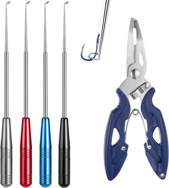 Set van 5 Vishaak Verwijderaars met RVS Pliers en Magneten - Perfect voor Kleine en Grote Vissen, 16.5 cm Visgereedschap van Merkloos