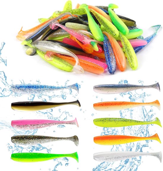 Set van 50 Rubberen Kunstvissen (7,5 cm) met Reflecterende Pailletten en Verborgen Haaksleuven - Diverse Kleuren van Merkloos