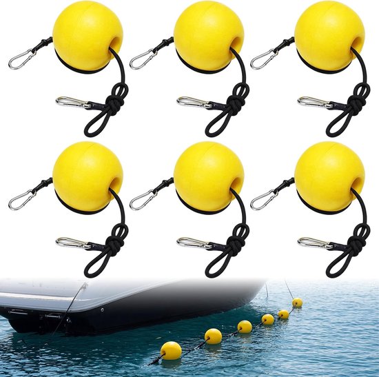Set van 6 ankerboeien – Goed zichtbare markeringsboei voor ankers, inclusief elastisch koord van 130 cm (51 inch) en clips; geschikt voor diepwatervissen, boten, zwemmen en kajakken.
