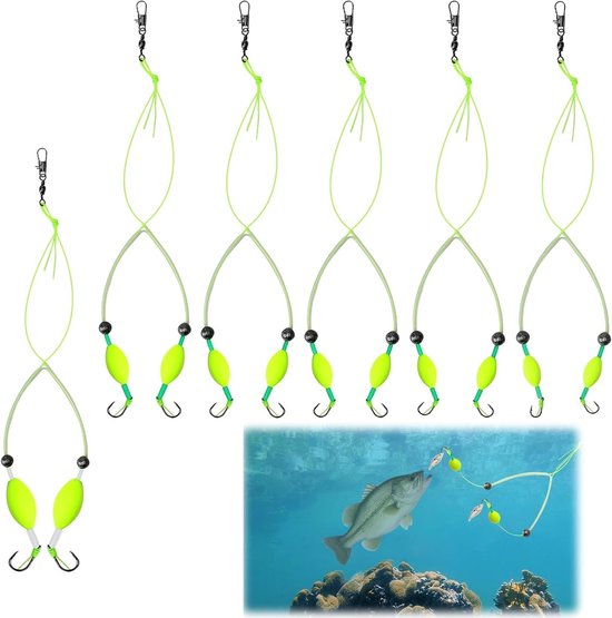 Set van 6 Dubbele Vishaak met Omgekeerde Basis, Ideaal voor Zoet- en Zoutwater, Perfect voor Forel en Andere Vissen, Inclusief Ooghaak en Accessoires