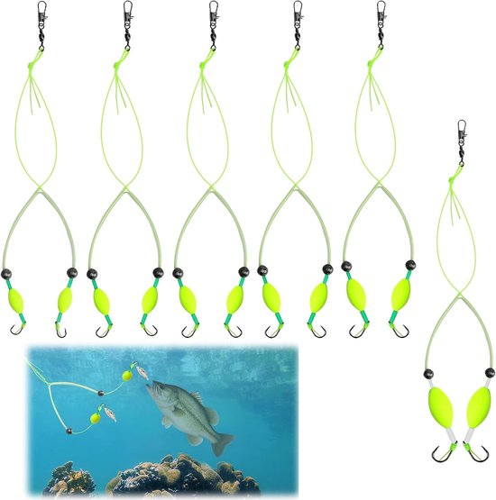 Set van 6 Dubbele Vishaak met Omgekeerde Basis, Perfect voor Zoet- en Zoutwater, Ideaal voor Forel en Karpervissen, Inclusief Oogjes voor Eenvoudige Bevestiging