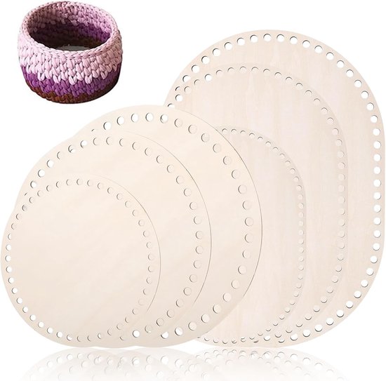 Set van 6 Houten Mandjes voor Haakprojecten en Creatieve Knutselwerkjes 10/15/20/25/30 cm