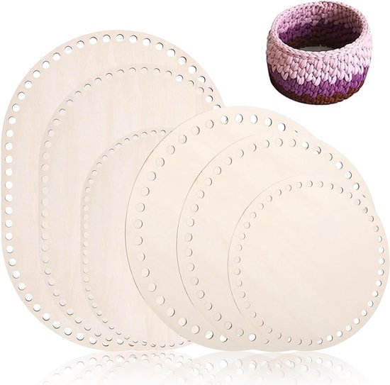 Set van 6 Houten Mandjes voor Haakprojecten - Ideaal voor Organisatie en Creativiteit 10/15/20/25/30 cm van Merkloos