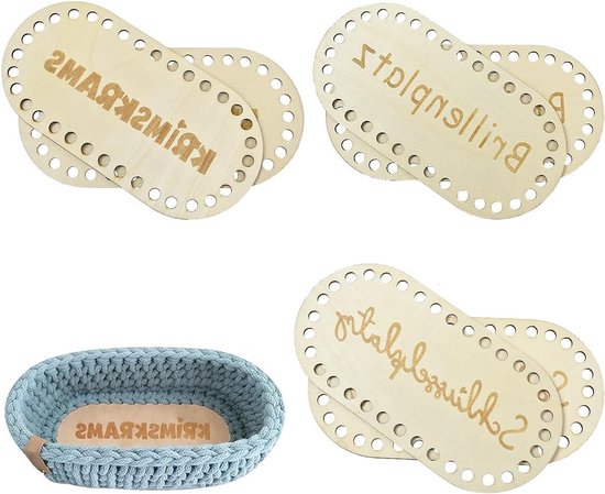 Set van 6 Ovale Houten Bodems voor Haakwerkmanden - Ideaal voor Opbergbakken, Creatief Handwerk en DIY Projecten, 20x10cm
