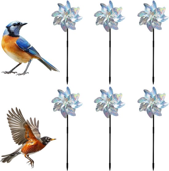 Set van 6 Reflecterende Vogelwindmolens voor Tuin en Boerderij, Schitterende Afschrikking voor Vogels
