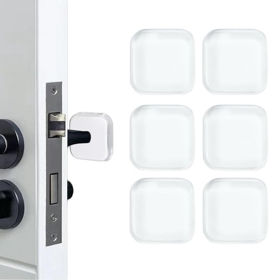Set van 6 Stoppers voor Deurklinken - Zachte Rubber Deurstopper Bescherming voor Muren, Meubels en Toiletten (Vierkant, Transparant)
