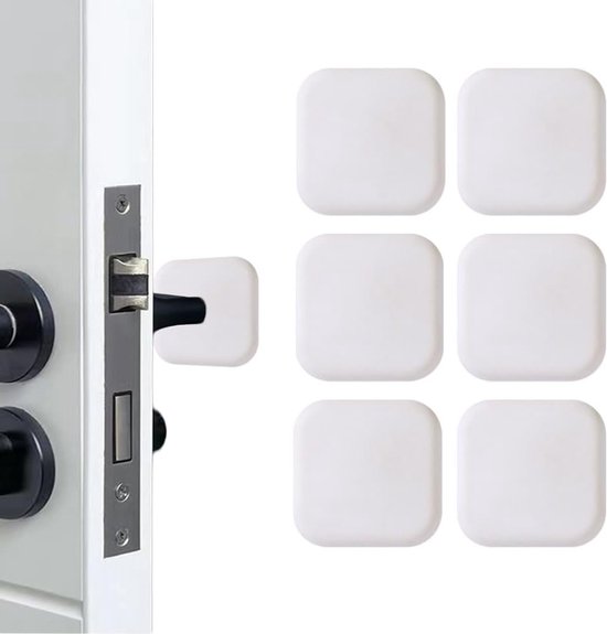 Set van 6 Stoppers voor Deurknoppen - Zachte Rubber Wandbeschermers, Zelfklevende Meubelbeschermers, Deurbumpers voor Muren en Meubels (Vierkant, Wit)