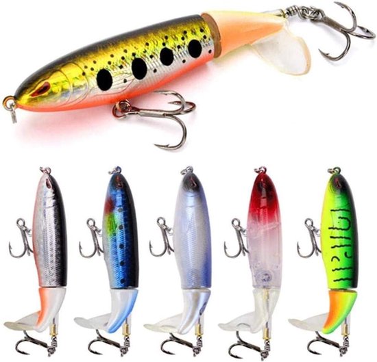 Set van 6 Topwater Visserslures - Drijvende Rotatie Staart Aas voor Zoet- en Zoutwater, Perfect voor Roofvissen