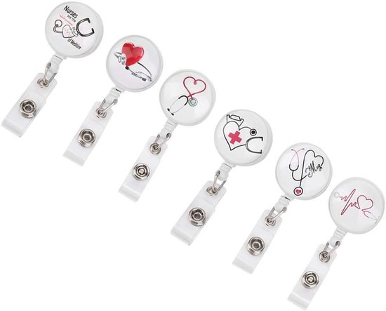 Set van 6 Uittrekbare ID Badge Reel Clips voor Identificatiekaarten en Naamkaartjes Accessoires