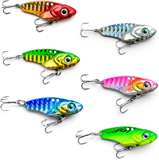 Set van 6 Vib Blade Lures – Vibrerend Kunstaas met 3D Ogen – Voor Baars, Snoekbaars, Snoek & Forel van Troutlook
