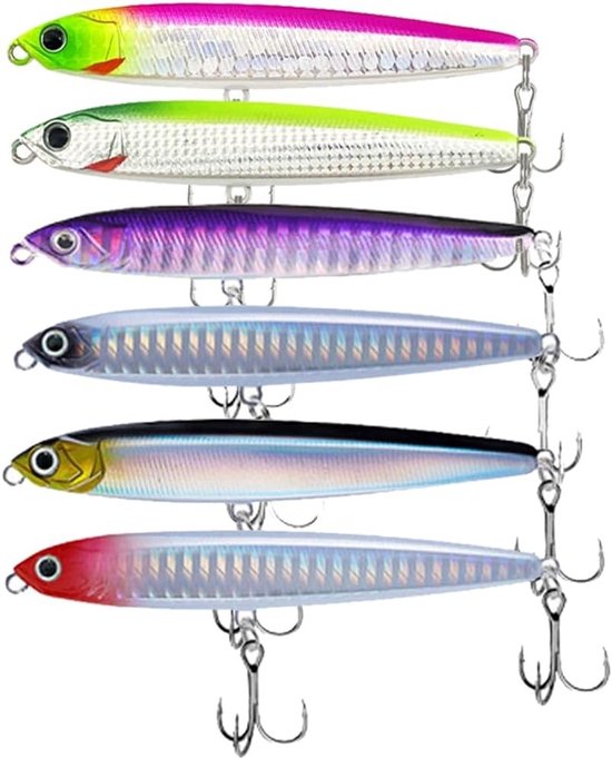 Set van 6 Visserslures voor Snoek en Baars, Drievoudige Haak, Ideaal voor Zoet- en Zoutwater vissen
