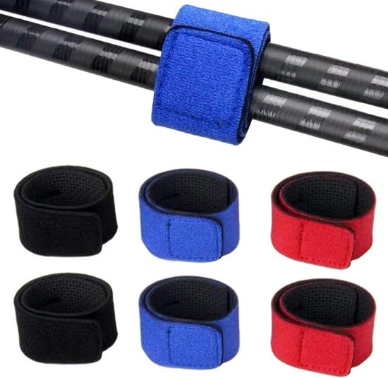 Set van 6 Vissersstokken met Elastische Riemen en Buckle Straps voor Optimaal Vissen, 22 cm, 3 Kleuren, Perfect voor Hengelsport en Outdoor Activiteiten