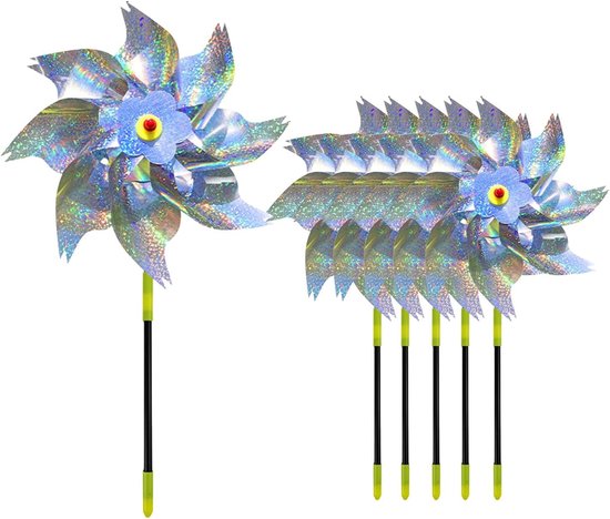 Set van 6 Vogelafschrikwekkende Windmolens voor Tuin, Reflecterende Windmolens voor Bomen en Landbouw
