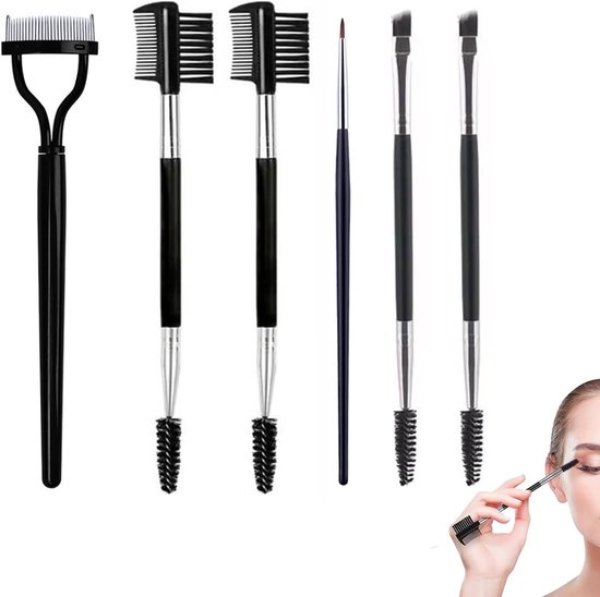 Set van 6 wimperkrullers, 6-in-1 wimperkrultang met wimperkam, 2-delige wimperkam, detailkwast, wenkbrauwborstel, professionele oogmake-up gereedschap