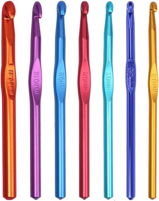 Set van 7 haaknaalden met praktische opbergtas - Inclusief grote maten 10mm en 12mm, perfect voor haken en Tunisisch haken. van Merkloos